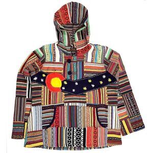 Rising International 100% Cotton Colorado Nights Patchwork Hoody Pancho Sz L